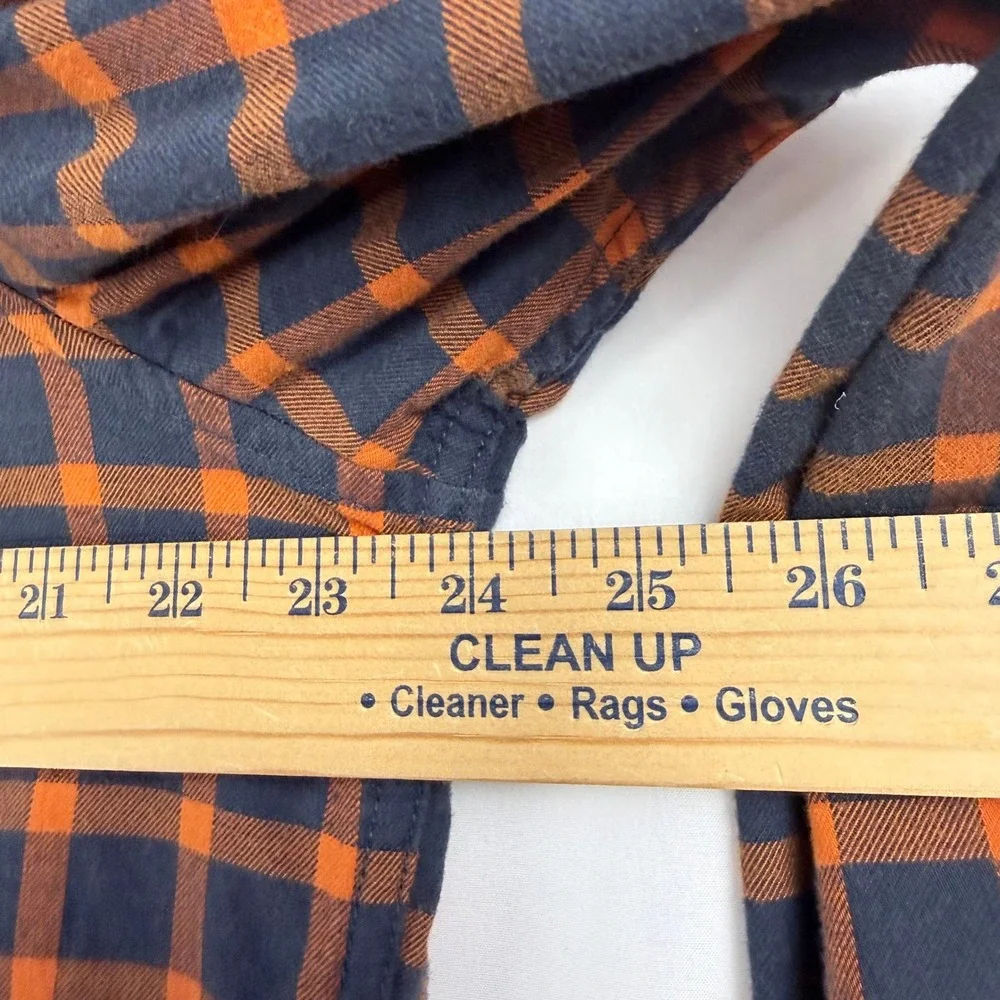 Banana Republic Mens XL Luxe Flannel Shirt Navy Orange Check Untucked Slim‎ Fit